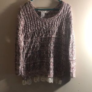 3/4 sleeve sweater. lace bottom